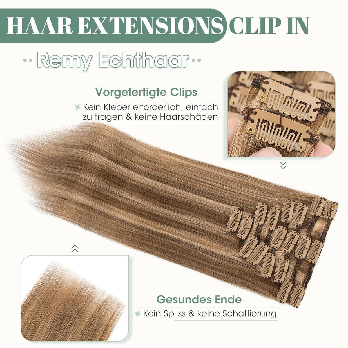 Clip in Echthaar Extensions 50cm #4/27 Blond