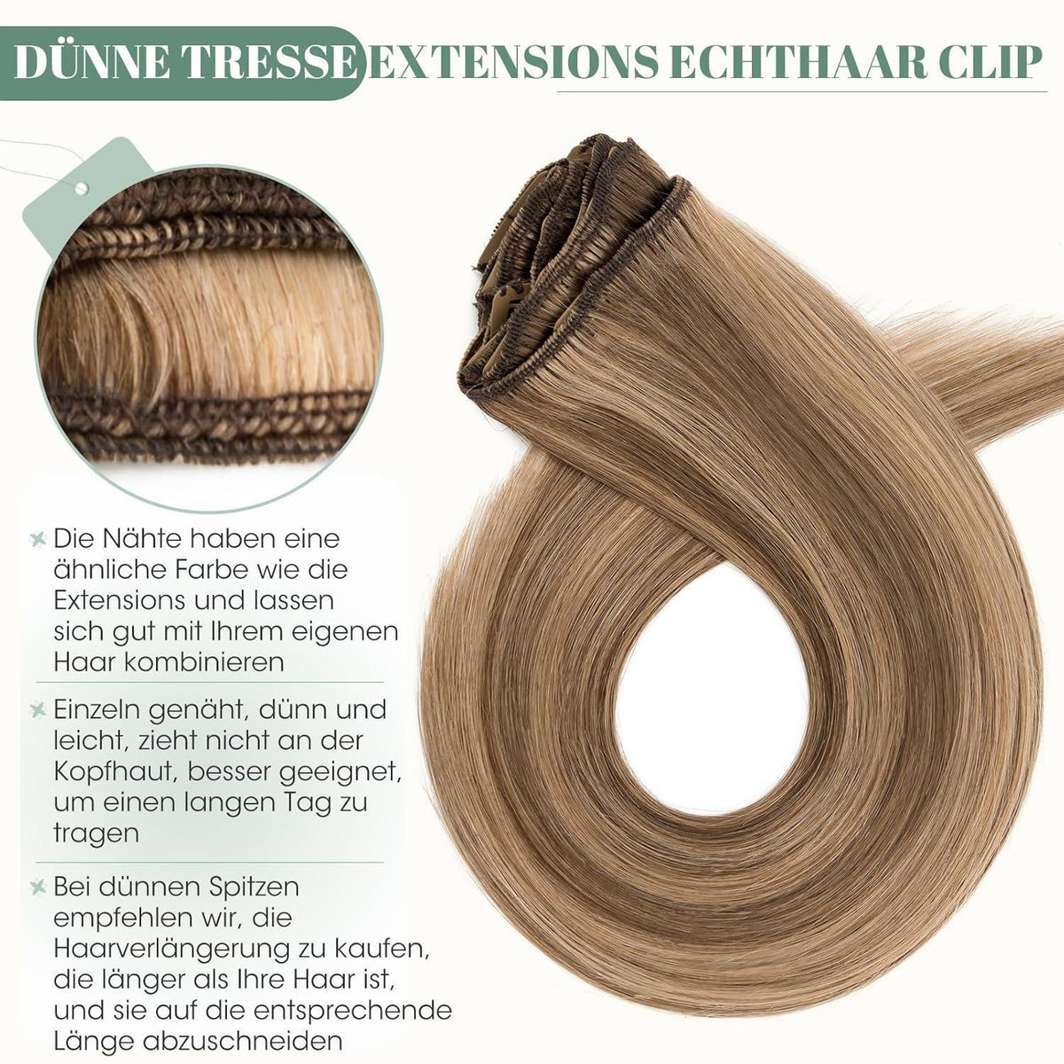 Clip in Echthaar Extensions 50cm #4/27 Blond