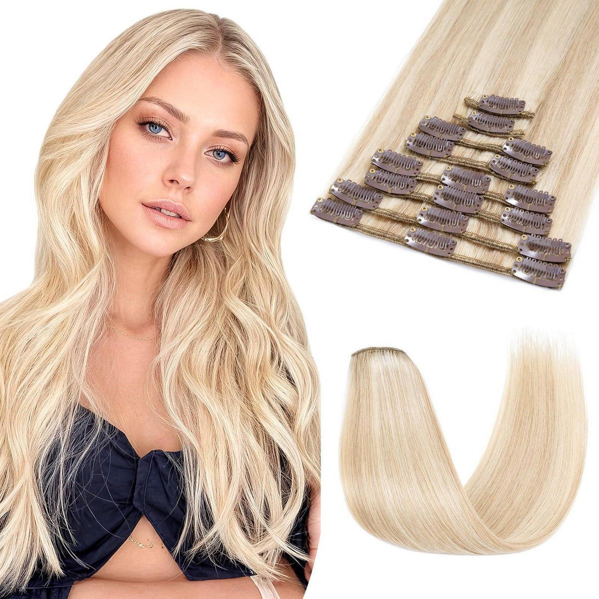 Echthaar Clip ins Extensions #18/613 Blond 60cm - 8 Stück