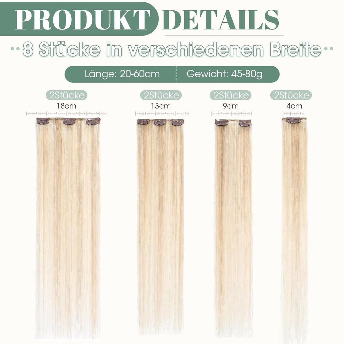 Echthaar Clip ins Extensions #18/613 Blond 60cm - 8 Stück