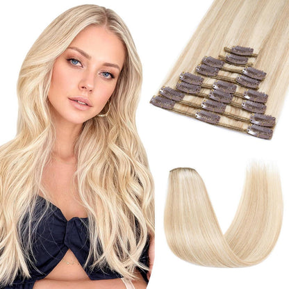 Echthaar Clip ins Extensions #18/613 Blond 35cm - 8 Stück