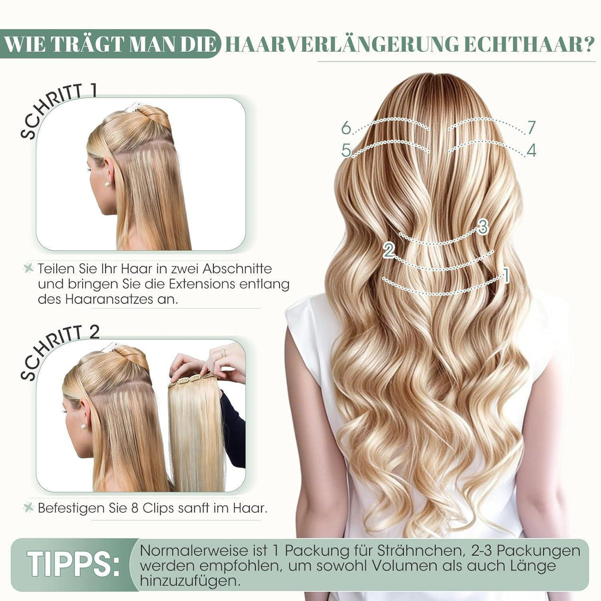 Echthaar Clip ins Extensions #18/613 Blond 35cm - 8 Stück