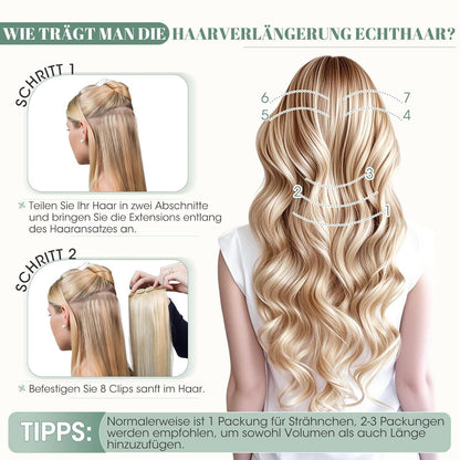 Echthaar Clip ins Extensions #18/613 Blond 35cm - 8 Stück