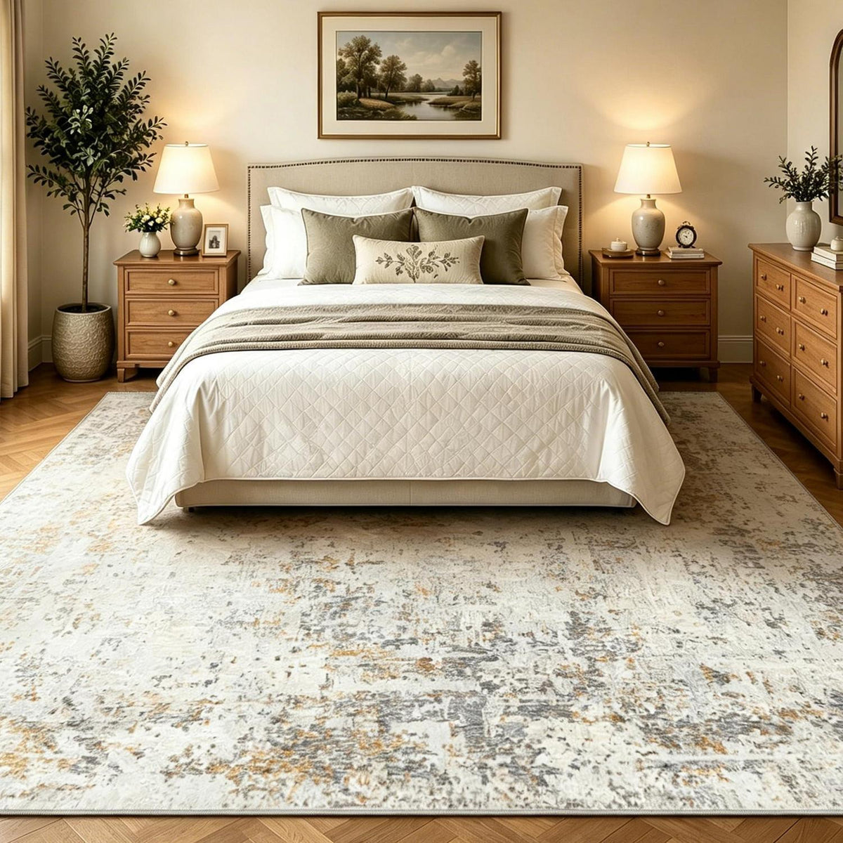 Abstrakt Teppich 240x340cm Beige – Waschbar & Rutschfest