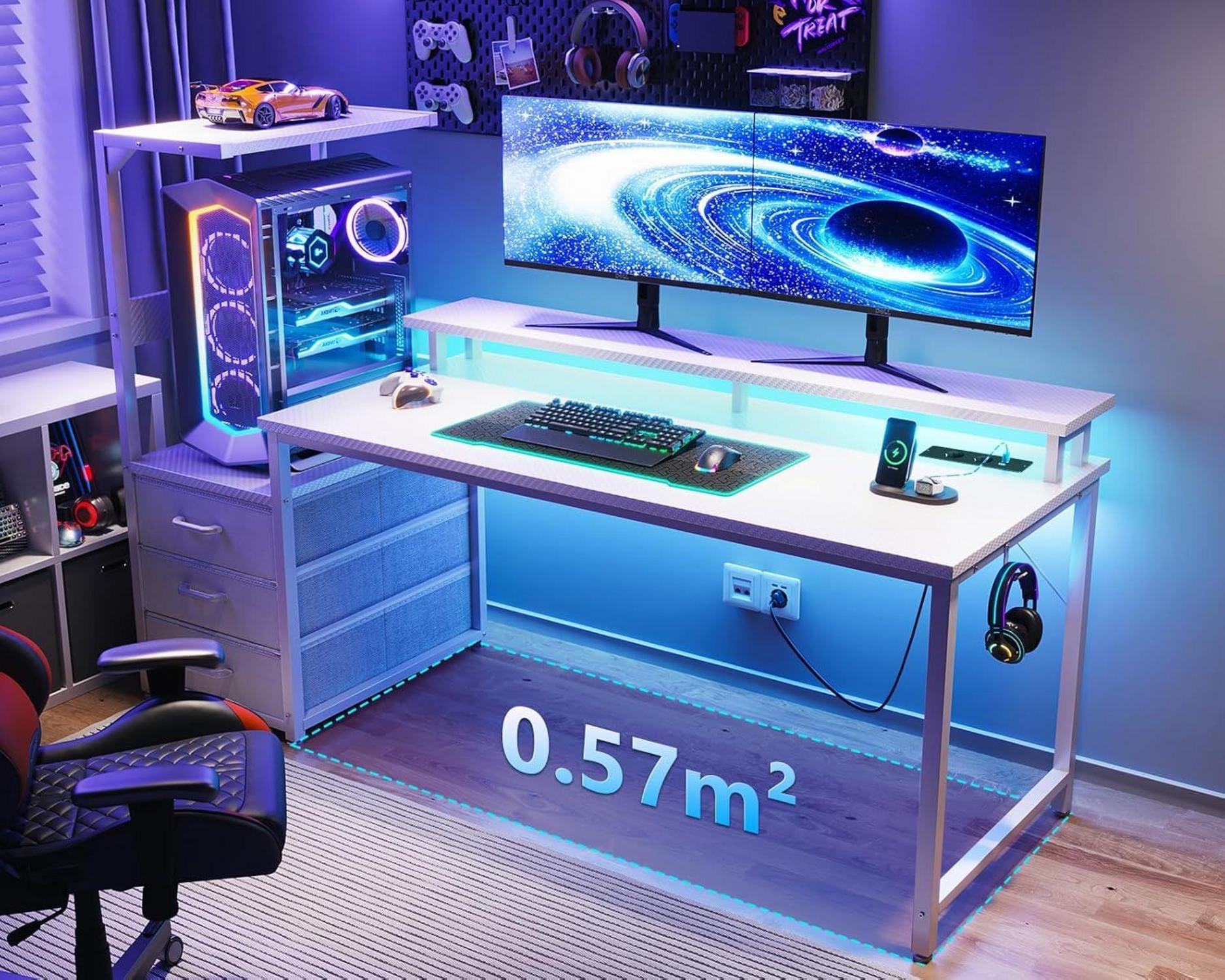 Gaming Tisch LED-Beleuchtung Steckdose Schubladen