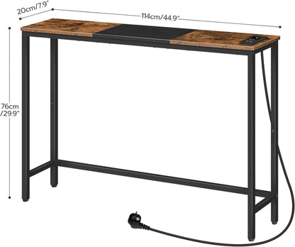 Schmaler Konsolentisch mit Ladestation Vintagebraun Schwarz