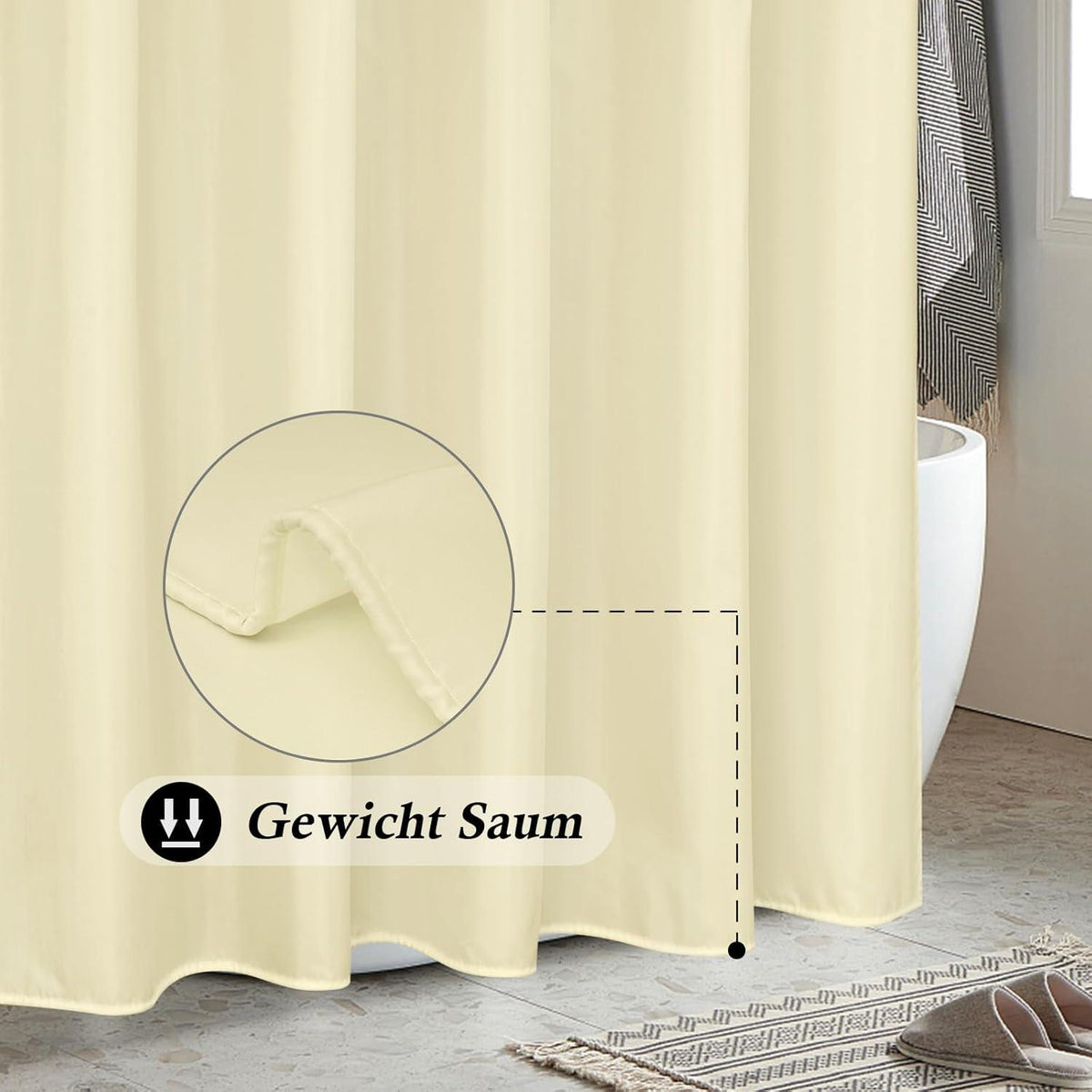 Duschvorhang Beige 180x180cm Anti-Schimmel, Wasserdicht, Textil