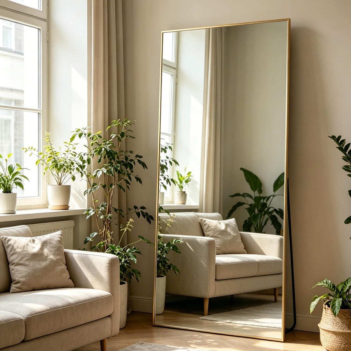 Ganzkörperspiegel 180x80cm mit Ständer – Großer Standspiegel Gold