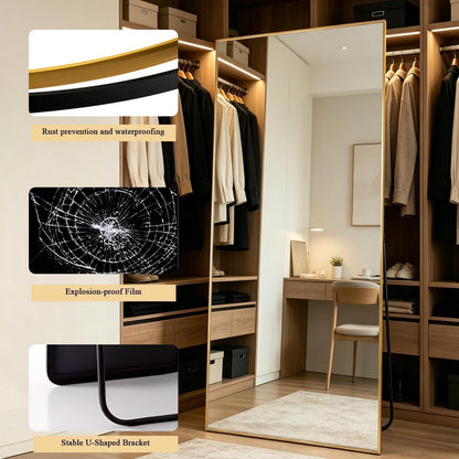 Ganzkörperspiegel 180x80cm mit Ständer – Großer Standspiegel Gold