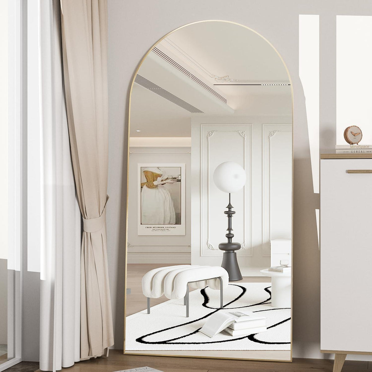 Gewölbter Ganzkörper Spiegel 180x80cm Gold – Stehend & Wandmontage
