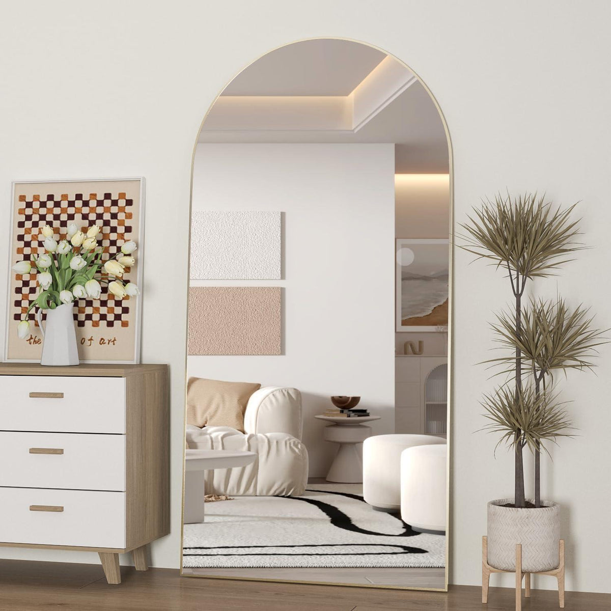 Gewölbter Ganzkörper Spiegel 180x80cm Gold – Stehend & Wandmontage