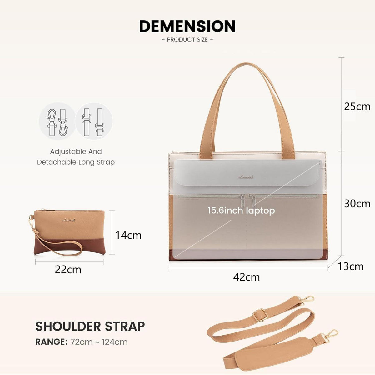 Elegante Laptoptasche 15,6 Zoll Damen Handtasche PU Leder Schultertasche