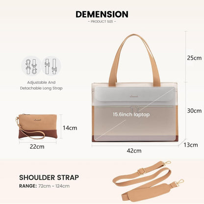 Elegante Laptoptasche 15,6 Zoll Damen Handtasche PU Leder Schultertasche