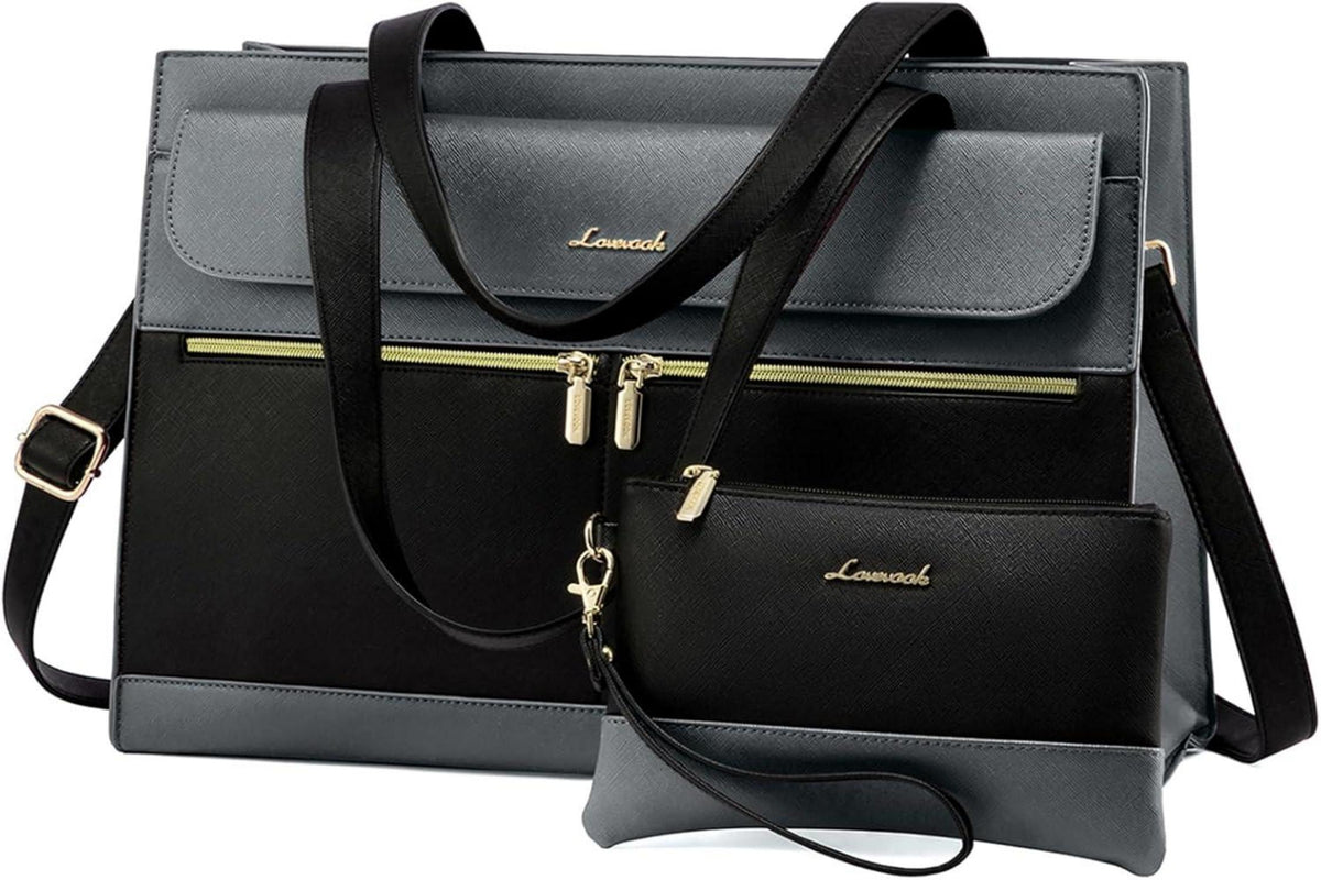 15,6 Zoll Laptoptasche Damen Grau PU Leder Wasserfest