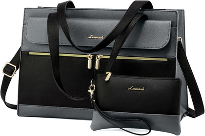 15,6 Zoll Laptoptasche Damen Grau PU Leder Wasserfest