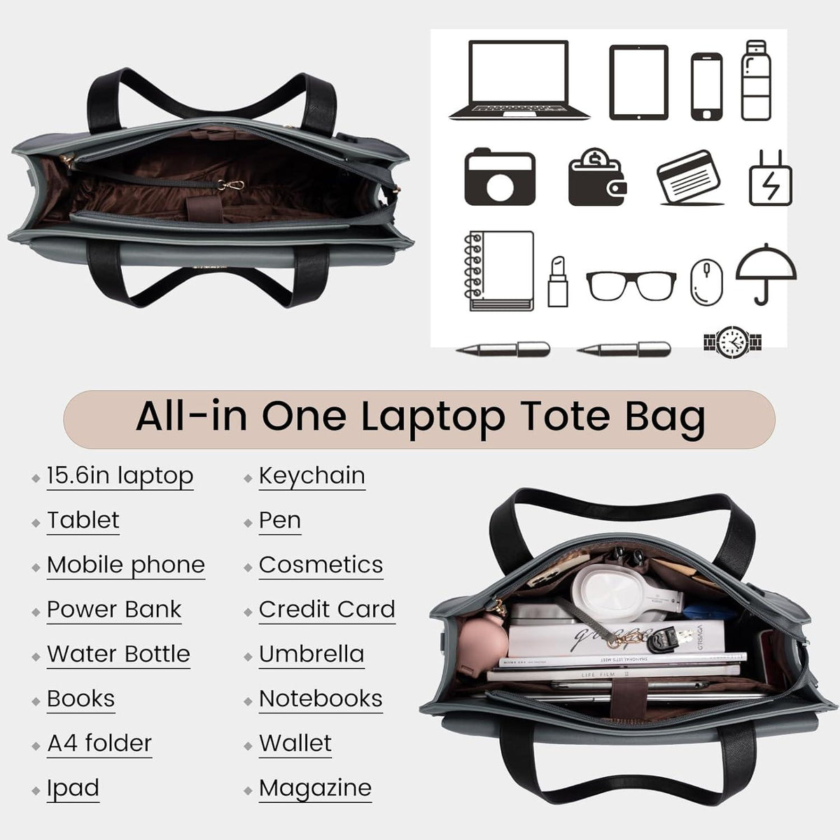 Große 15,6 Zoll Laptop Handtasche Damen PU Leder