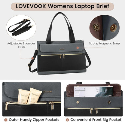 LOVEVOOK Laptop Handtasche Damen Groß 15,6 Zoll Elegant Grau