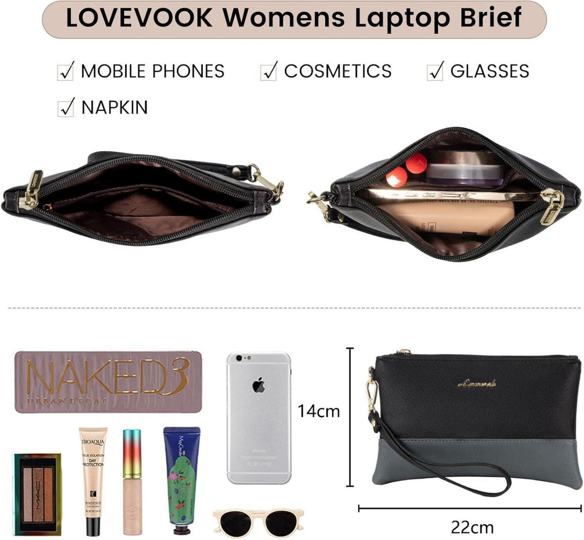 Große Laptop Handtasche Damen 15,6 Zoll Elegant Wasserdicht Grau