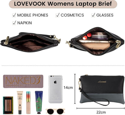Große Laptop Handtasche Damen 15,6 Zoll Elegant Wasserdicht Grau