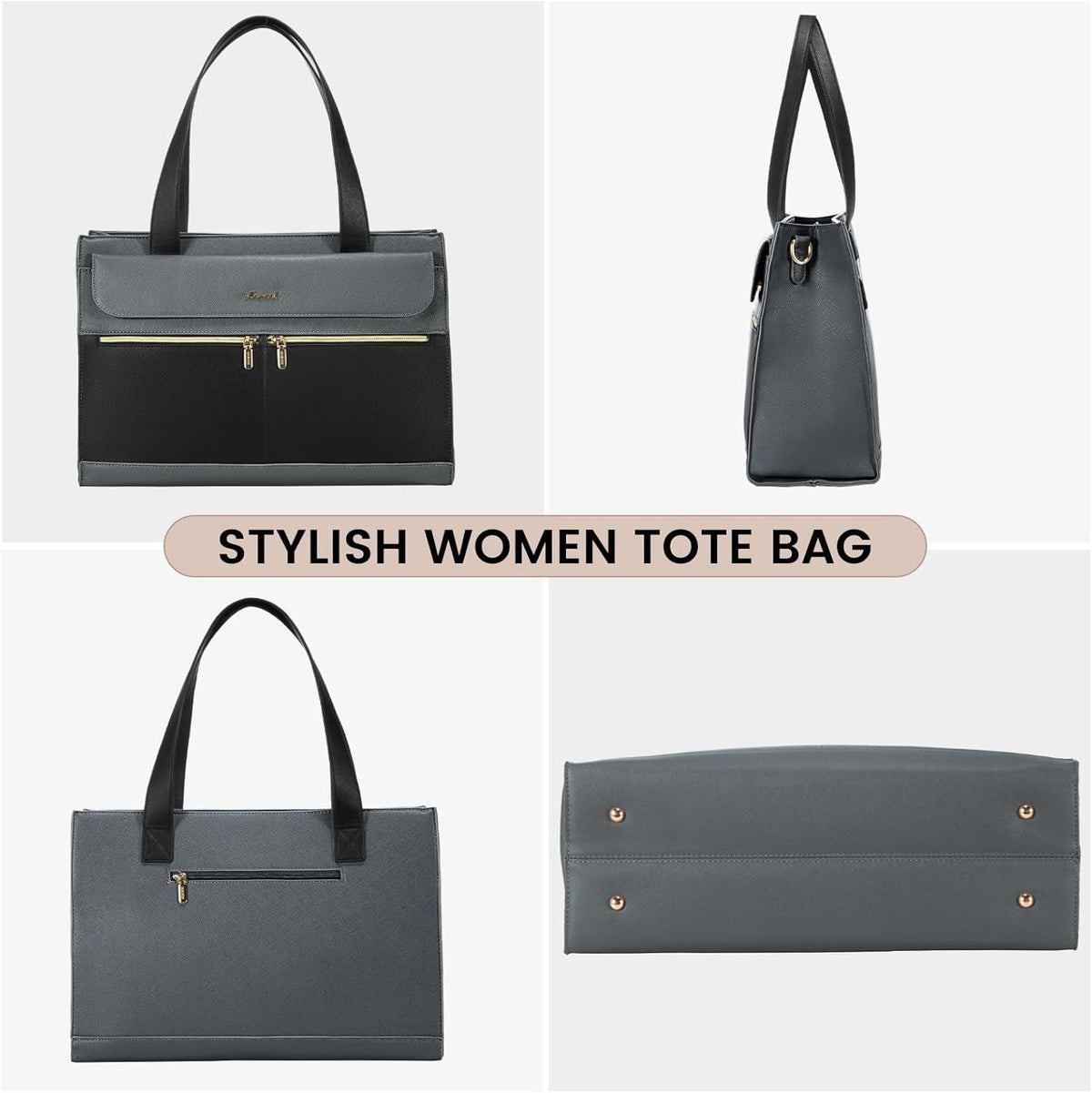 LOVEVOOK Laptop Handtasche Damen Groß 15,6 Zoll Elegant Grau