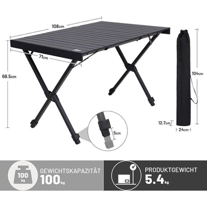 Höhenverstellbarer Campingtisch Aluminium klappbar mit Tasche 108x71cm Schwarz