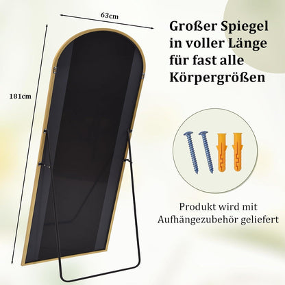 Großer Ganzkörperspiegel 180x67cm | Bogenförmig, Stehend & Hängend