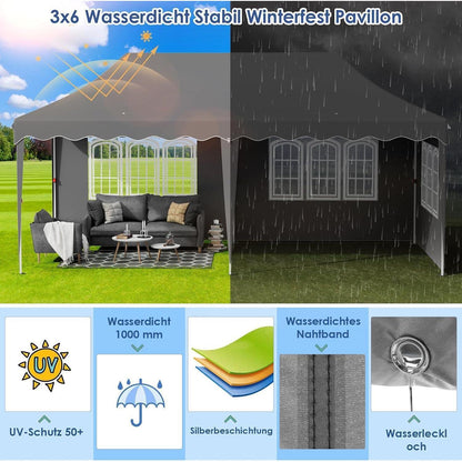 Faltpavillon 3x6m – Wasserdicht, Stabil & Mit 6 Seitenwänden