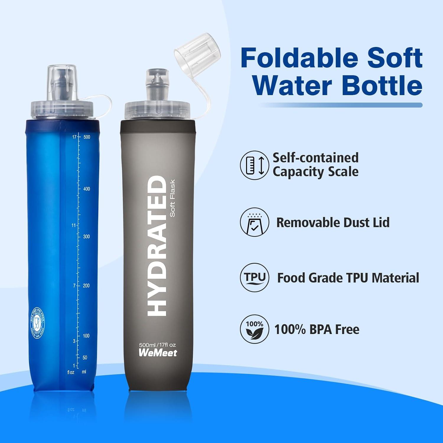 Faltbare Trinkflasche 500ml TPU Soft Flask BPA-frei Sportflasche Wandern Camping