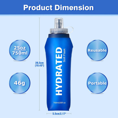 WEMEET Faltbare Soft Sportwasserflasche 750ml BPA-frei 2er Pack Blau Grau