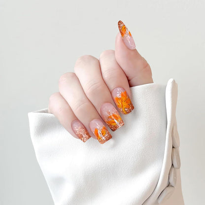 24er Set Herbst Press On Nägel Ahornblatt-Design & Jelly Gel