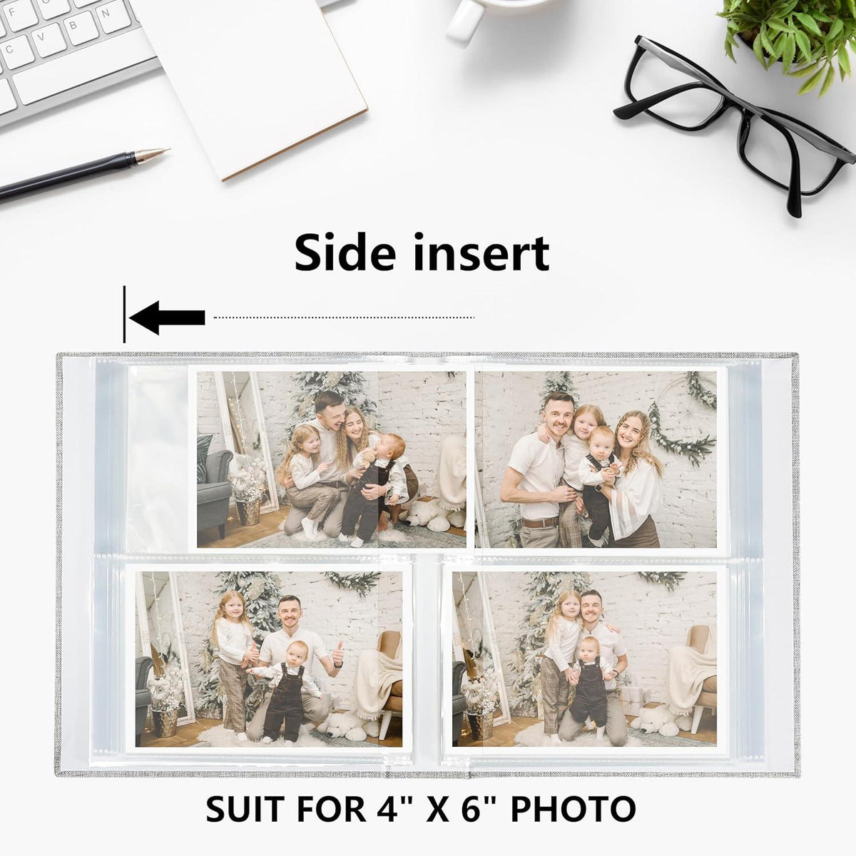 Vienrose Fotoalbum 10x15 2er Pack Leinen Cover Frontfenster Grau