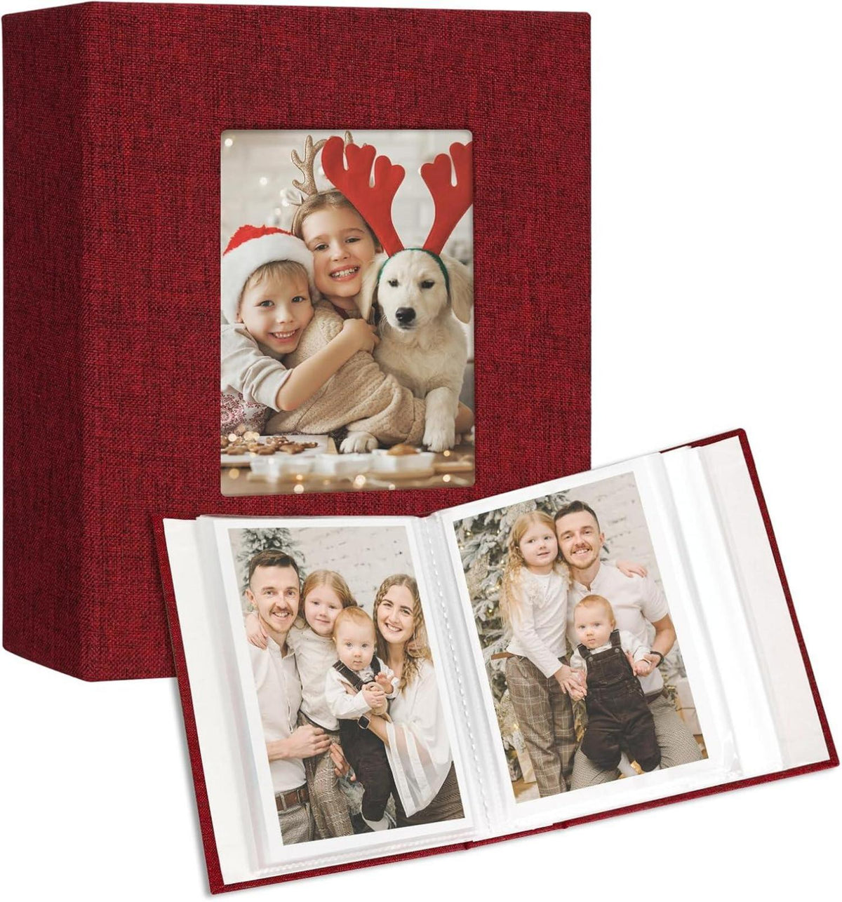 Fotoalbum Set 10x15 Fotos 2er Pack Leinen Cover Frontfenster rot