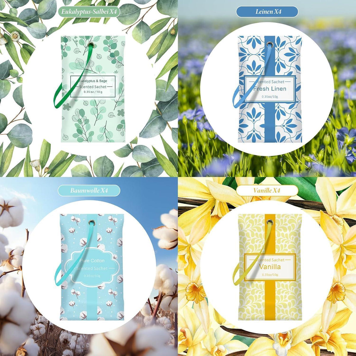 Duftsäckchen Set Eukalyptus Salbei Vanille 16 Stück Baumwolle Leinen