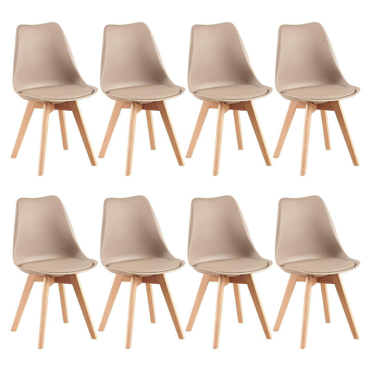 Skandinavische Esszimmerstühle Set 8 – Gepolstert, Khaki