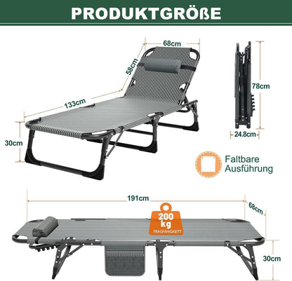 Faltbare Sonnenliege mit Matratze und Kopfstütze, belastbar bis 150 kg
