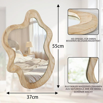 Asymmetrischer Wandspiegel mit Holzrahmen – Dekorativer Wolkenspiegel
