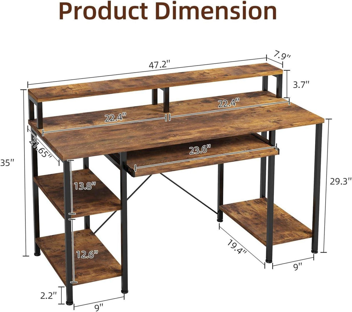 Schreibtisch mit Tastaturablage und Monitorständer