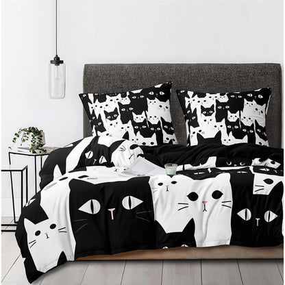 Halloween Bettwäsche Set 135x200 - Katze Schwarz Weiß 3D