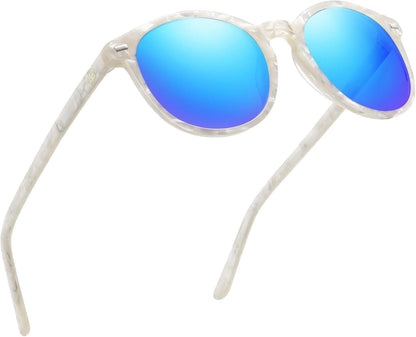 Polarisierte Retro-Damen-Sonnenbrille UV400 Acetat Weiß Blau