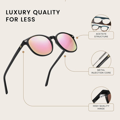 DUCO Retro Polarisierte UV400 Sonnenbrille Damen Vintage Leichtgewicht Acetat Rahmen