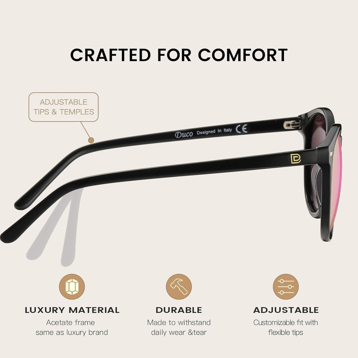 Damen Sonnenbrille Retro Vintage Polarisiert UV400 Schutz Schwarz Pink