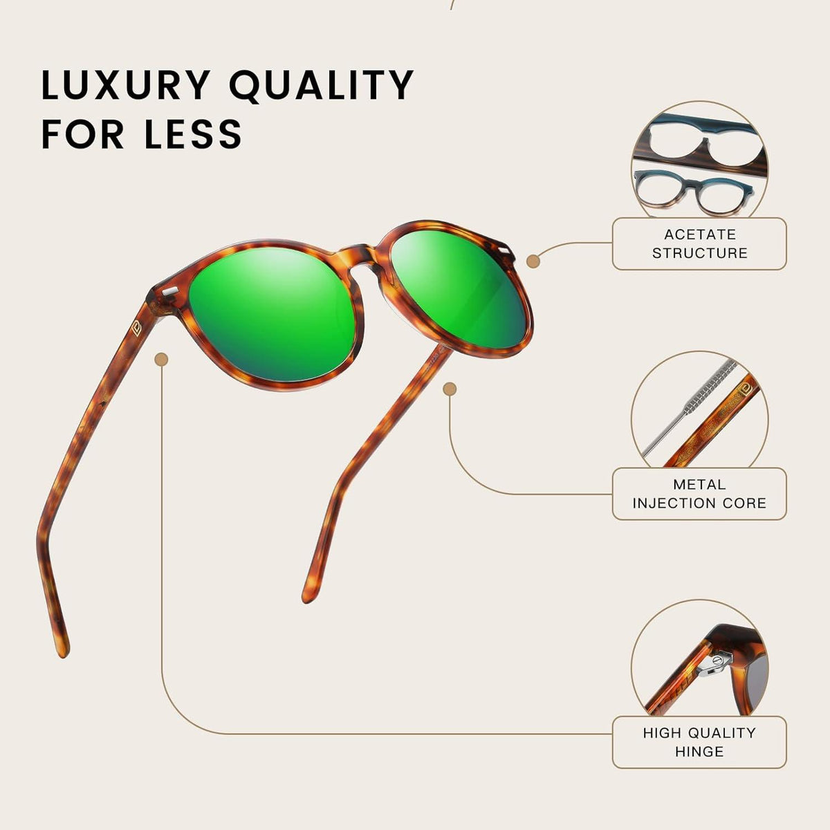 DUCO Retro Polarisierte Damen Sonnenbrille UV400 Schutz Leichtgewicht Acetat Rahmen
