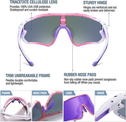 DUCO Kinder Sport Sonnenbrille UV400 Radfahren Baseball Sonnenbrillen DK268 Purple Rose