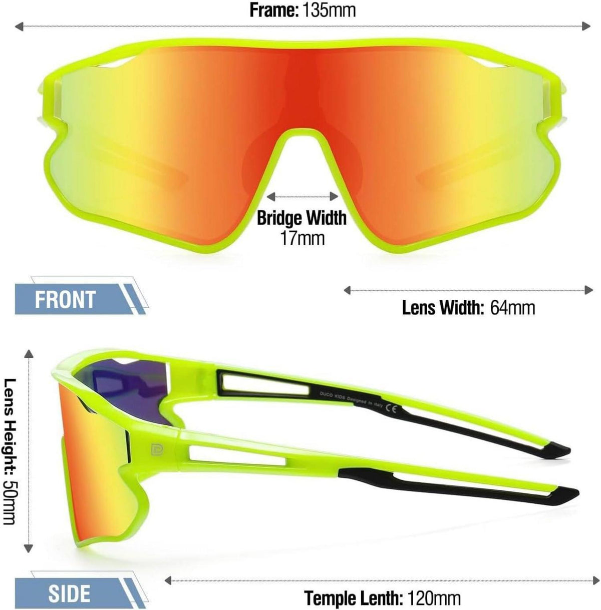 Kinder Sport Sonnenbrille UV400 TR90 Rahmen DK268 Grün Schwarz Orange