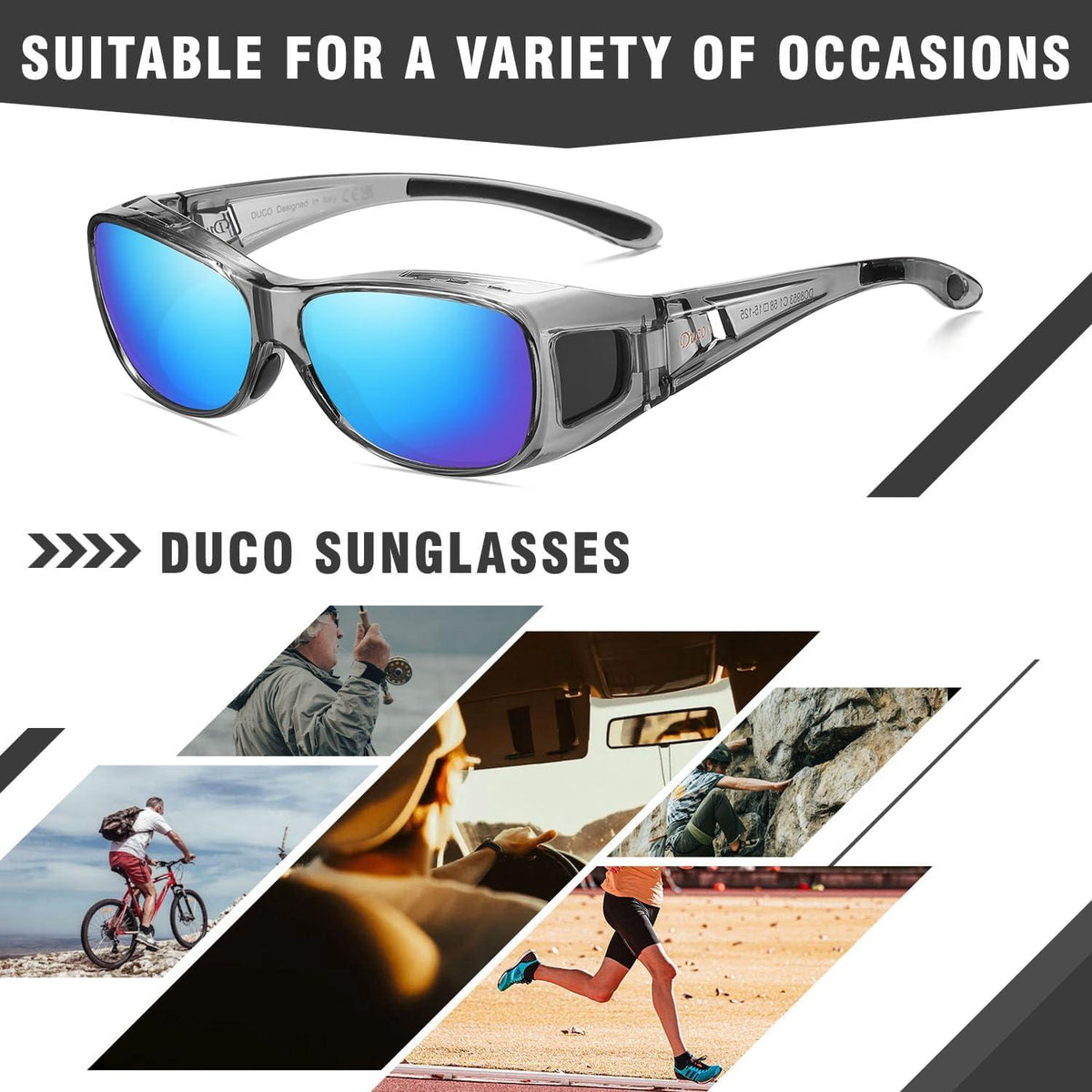 Polarisierte Überbrille UV400 Schutz Wrap Around Polbrille Größe L Grau-Blau