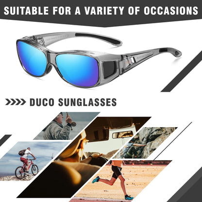 Polarisierte Überbrille UV400 Schutz Wrap Around Polbrille Größe L Grau-Blau
