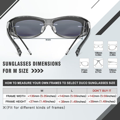 DUCO Polarisierte Sonnenbrille für Brillenträger UV400 Schutz Grau Linse M Größe