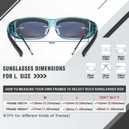 Polarisierte Sonnenbrille UV400 Schutz Überbrille für Brillenträger, Clear Blau, Größe L