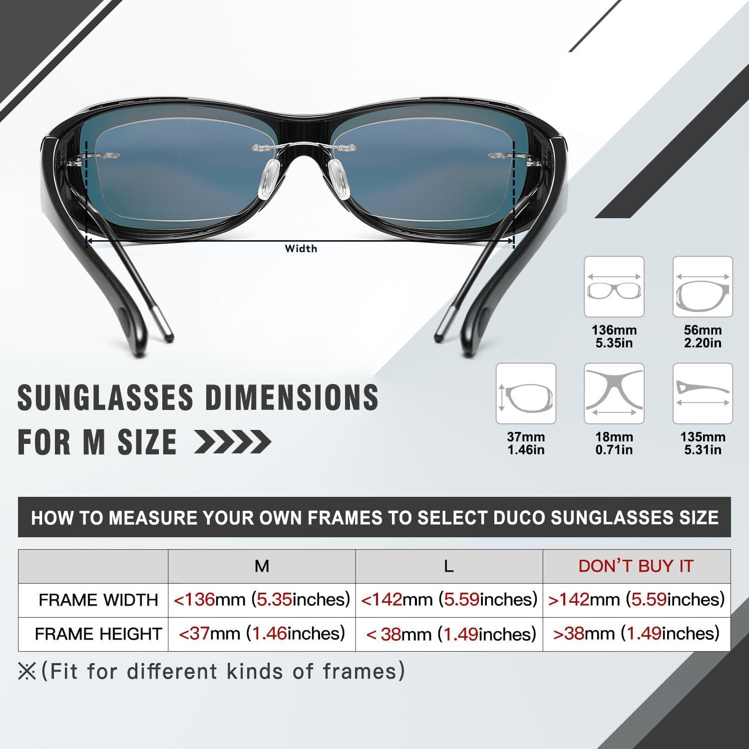 DUCO Polarisierte Sonnenbrille Überbrille UV400 Schutz M Schwarz Rahmen Lila Linse Fit-over Brillenträger