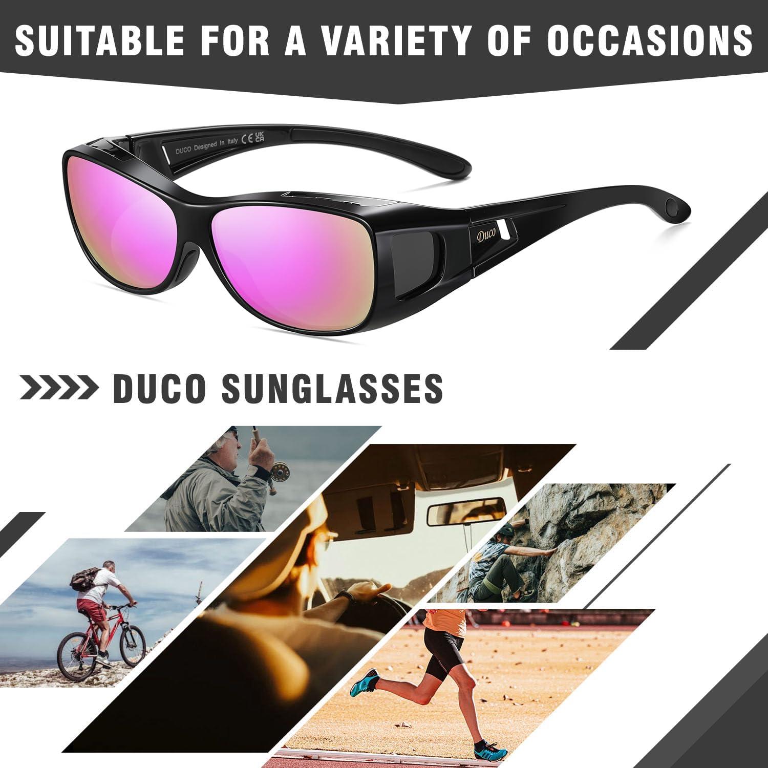 DUCO Polarisierte Sonnenbrille Überbrille UV400 Schutz Schwarz M Größe